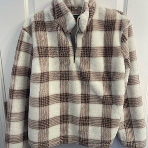 Sunday in Brooklyn Soft Cream and Brown Quarter Zip Pullover